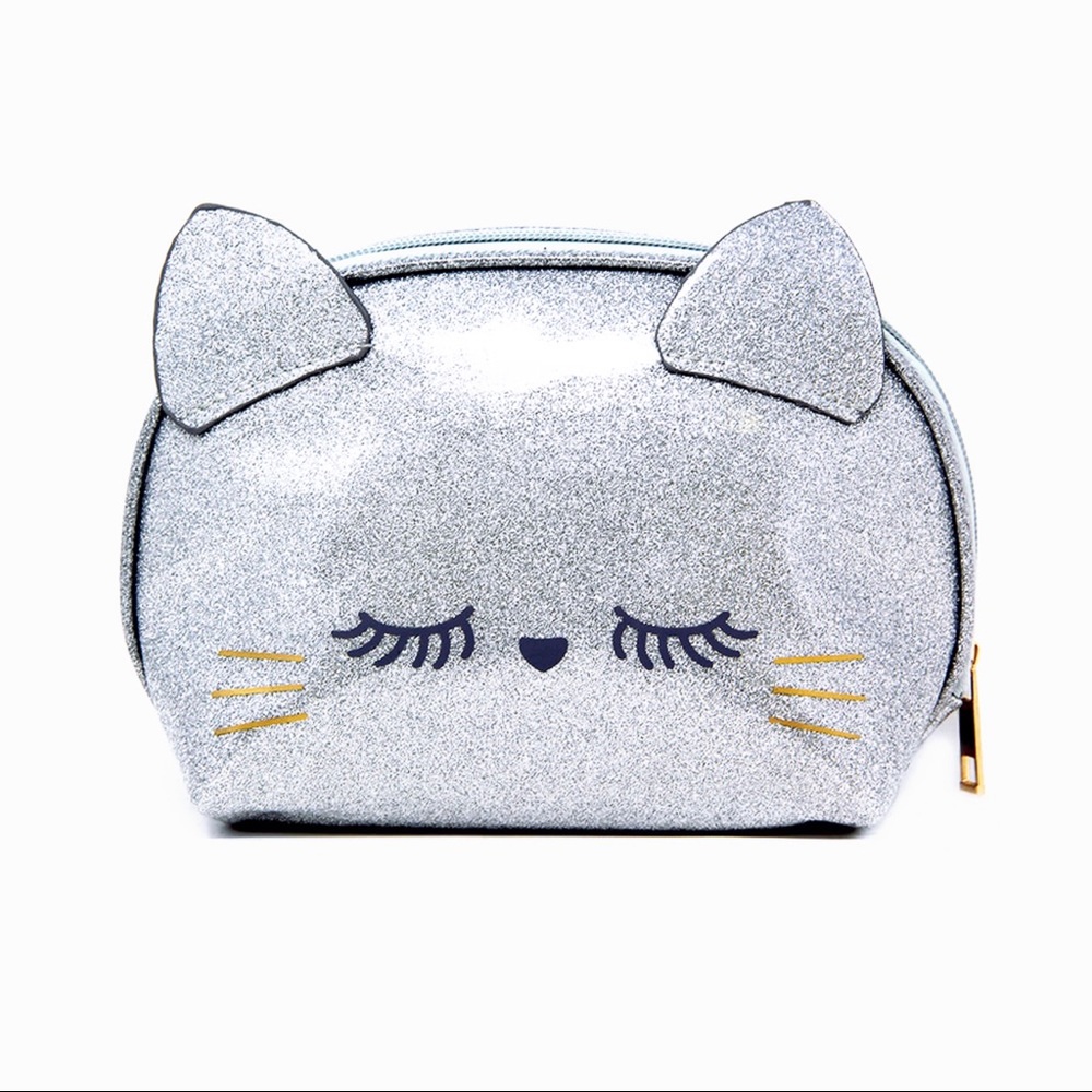 Glitter Kitty Pouch Bag (Silver)